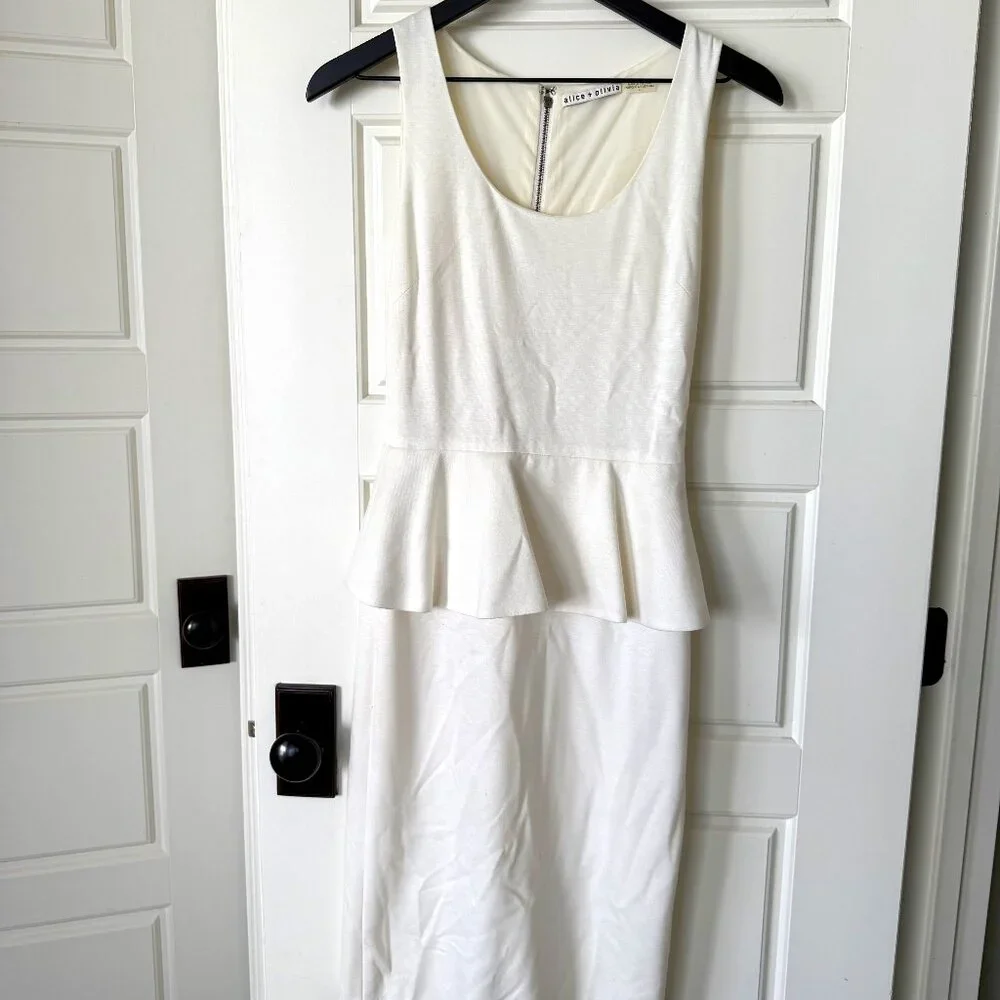 Alice + Olivia Elegant White Peplum Dress - Picture 2 of 4